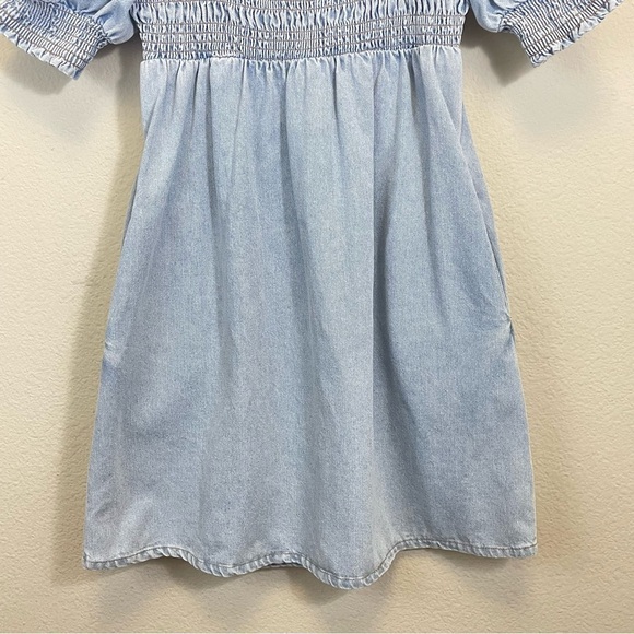 Altar’s State Denim Puff Sleeves Smocked Babydoll Mini Dress Size M - Picture 7 of 13
